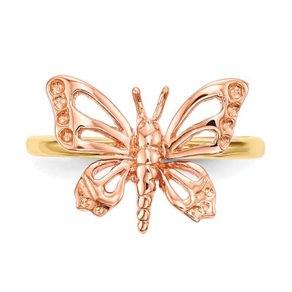 14K Bicolor Gold Polierter Schmetterlings-Ring