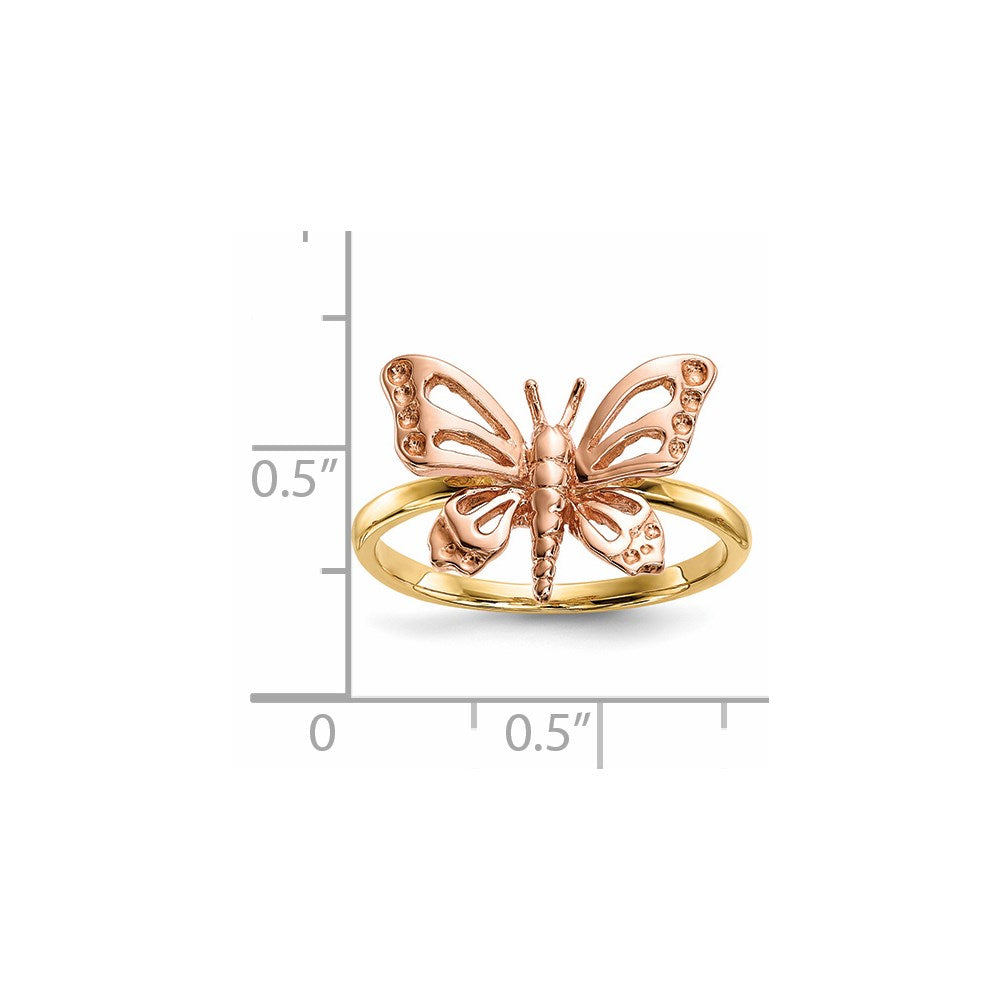 14K Bicolor Gold Polierter Schmetterlings-Ring