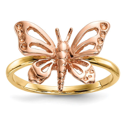14K Bicolor Gold Polierter Schmetterlings-Ring