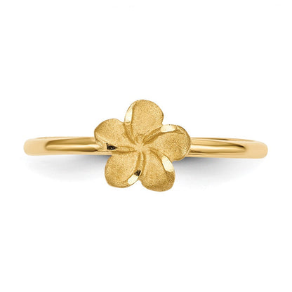 14K Gelbgold Ring mit satinierter und diamantierter Plumeria-Blüte