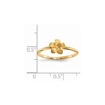 14K Gelbgold Ring mit satinierter und diamantierter Plumeria-Blüte