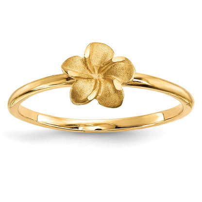 14K Gelbgold Ring mit satinierter und diamantierter Plumeria-Blüte