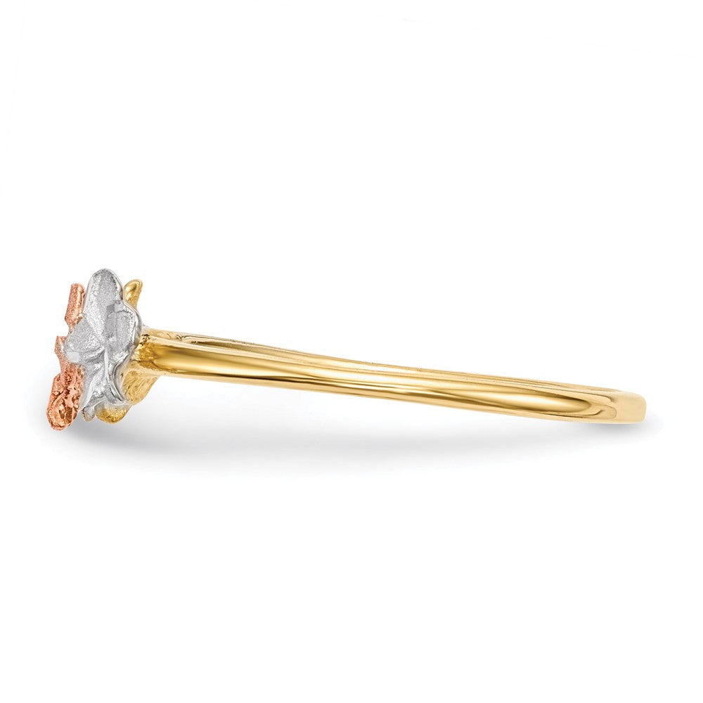 14K Bicolor-Gold mit weißem Rhodium, poliert und satiniert, Ring mit 3 Blumen