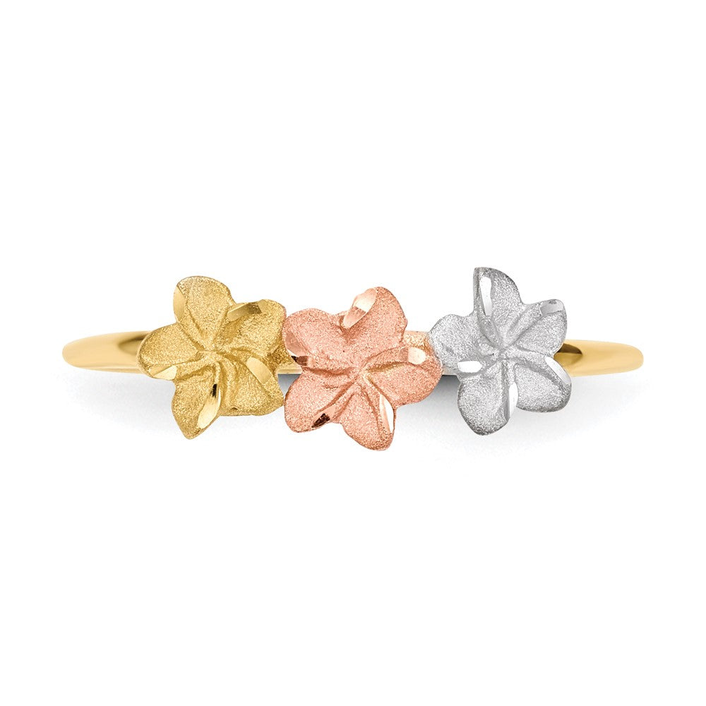 14K Bicolor-Gold mit weißem Rhodium, poliert und satiniert, Ring mit 3 Blumen