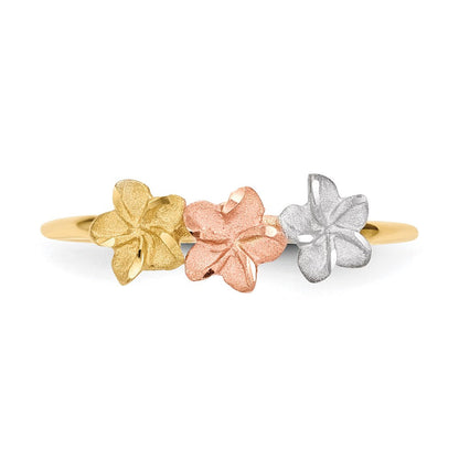 14K Bicolor-Gold mit weißem Rhodium, poliert und satiniert, Ring mit 3 Blumen