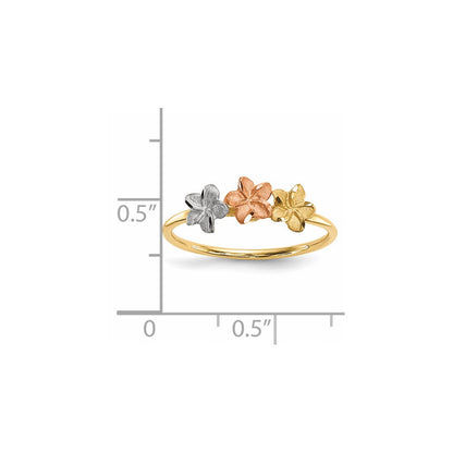 14K Bicolor-Gold mit weißem Rhodium, poliert und satiniert, Ring mit 3 Blumen