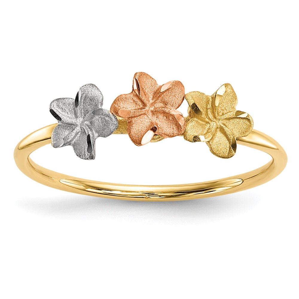 14K Bicolor-Gold mit weißem Rhodium, poliert und satiniert, Ring mit 3 Blumen
