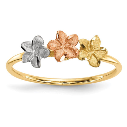 14K Bicolor-Gold mit weißem Rhodium, poliert und satiniert, Ring mit 3 Blumen