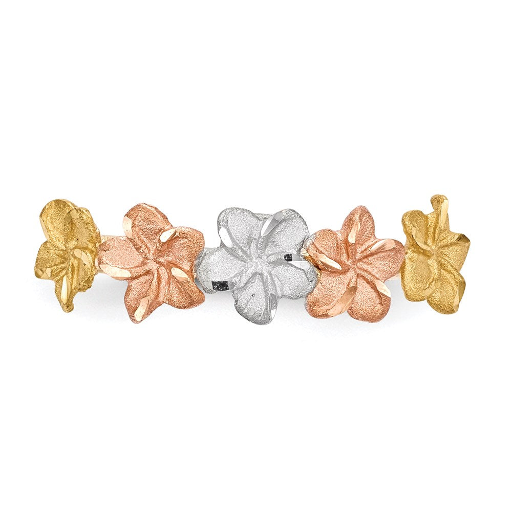 14K Bicolor-Gold mit weißem Rhodium, poliert und satiniert, Ring mit 5 Blumen