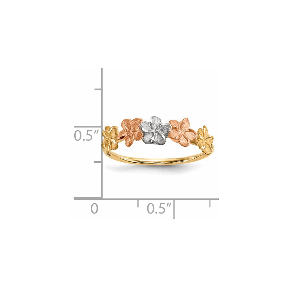 14K Bicolor-Gold mit weißem Rhodium, poliert und satiniert, Ring mit 5 Blumen