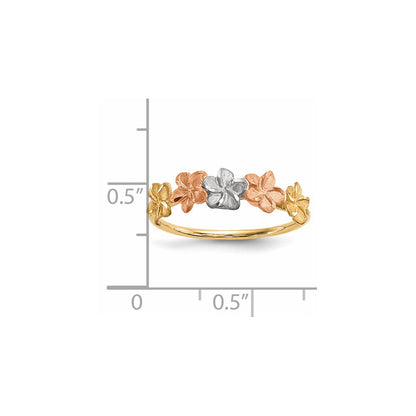 14K Bicolor-Gold mit weißem Rhodium, poliert und satiniert, Ring mit 5 Blumen