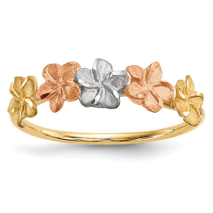 14K Bicolor-Gold mit weißem Rhodium, poliert und satiniert, Ring mit 5 Blumen