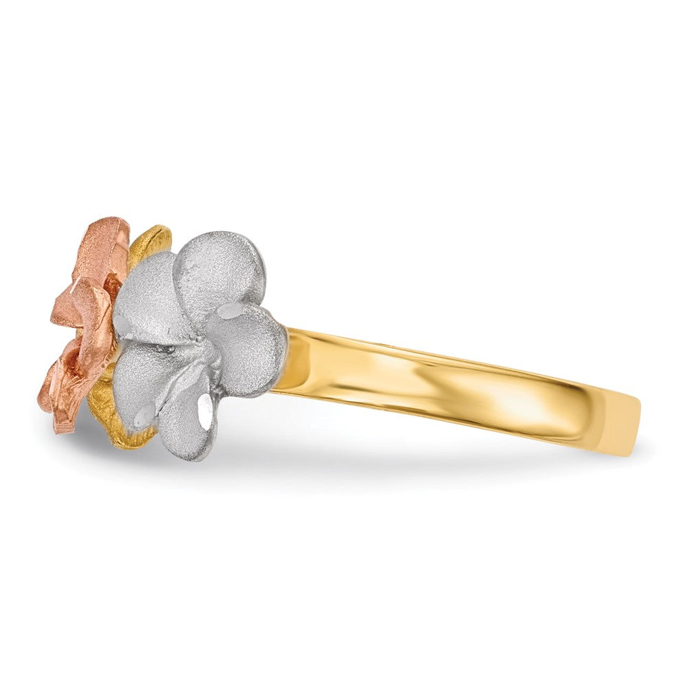14K Bicolor-Gold mit Weißem Rhodium, satiniert, diamantbesetzt, 3-Plumerien-Ring