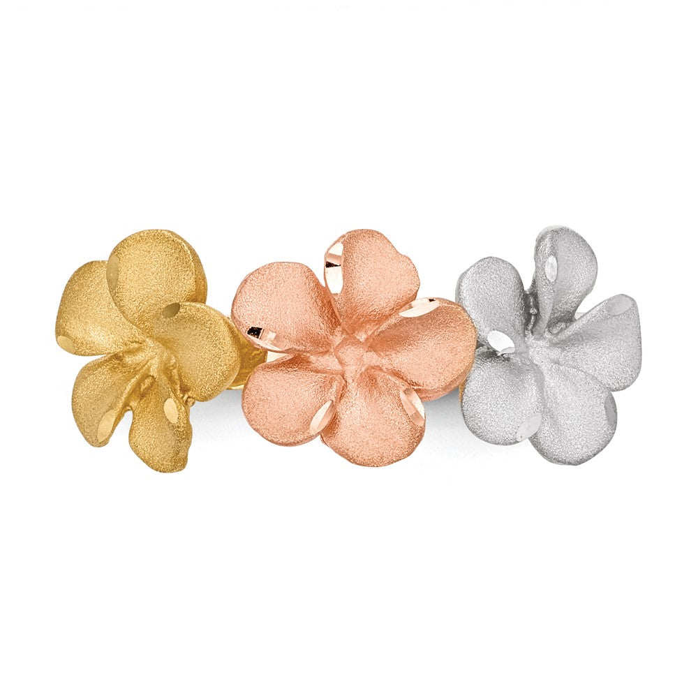 14K Bicolor-Gold mit Weißem Rhodium, satiniert, diamantbesetzt, 3-Plumerien-Ring