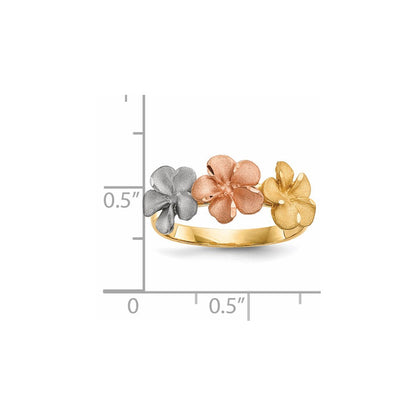 14K Bicolor-Gold mit Weißem Rhodium, satiniert, diamantbesetzt, 3-Plumerien-Ring