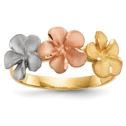 14K Bicolor-Gold mit Weißem Rhodium, satiniert, diamantbesetzt, 3-Plumerien-Ring