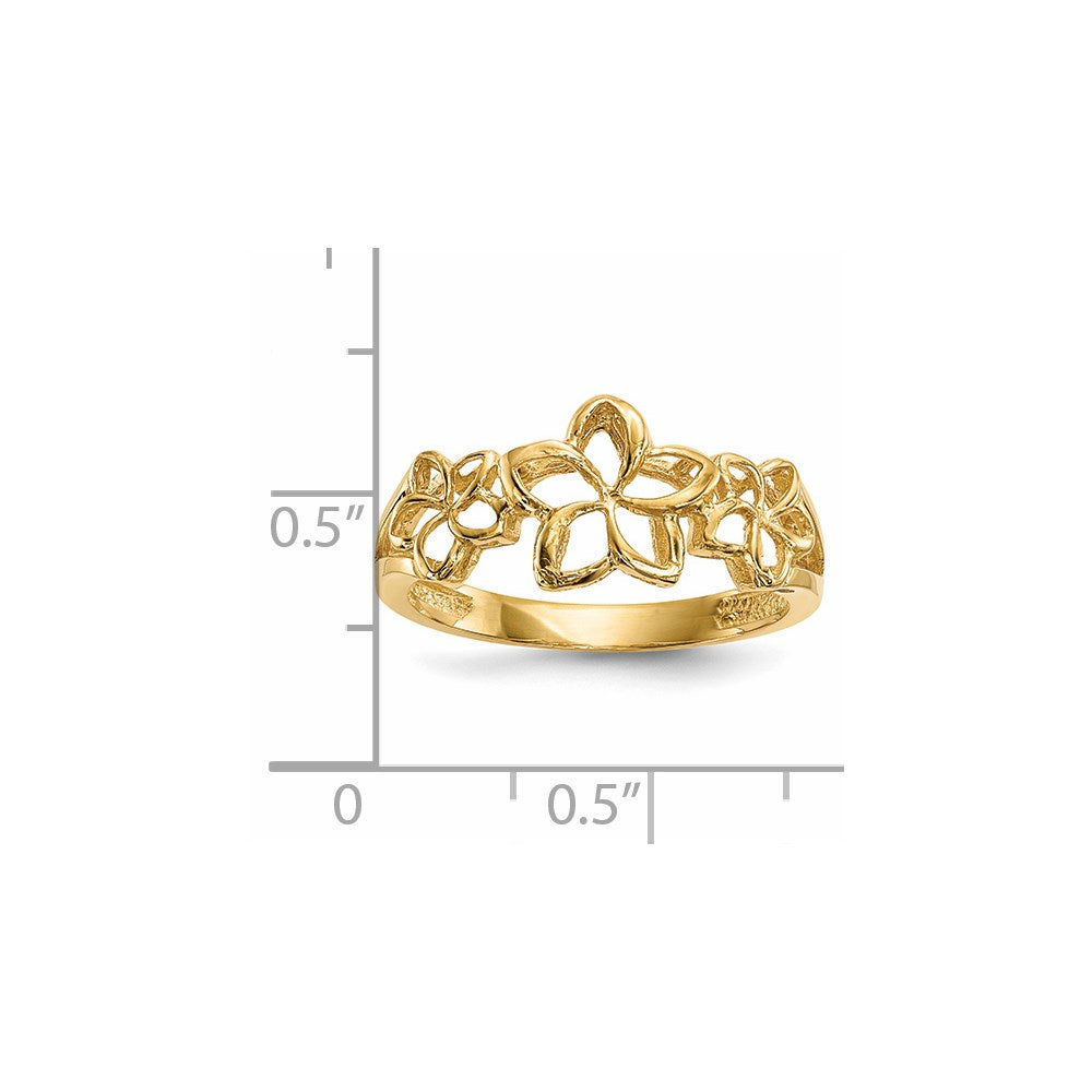 14K Gelbgold Ring mit 3 polierten Plumerien