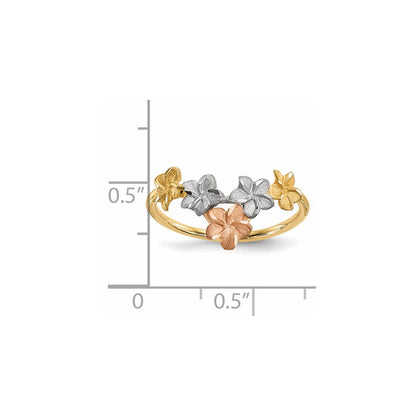 14K Bicolor Gold Weißrhodiniert Poliert/Satiniert Blumen V-förmiger Ring
