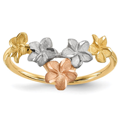 14K Bicolor Gold Weißrhodiniert Poliert/Satiniert Blumen V-förmiger Ring