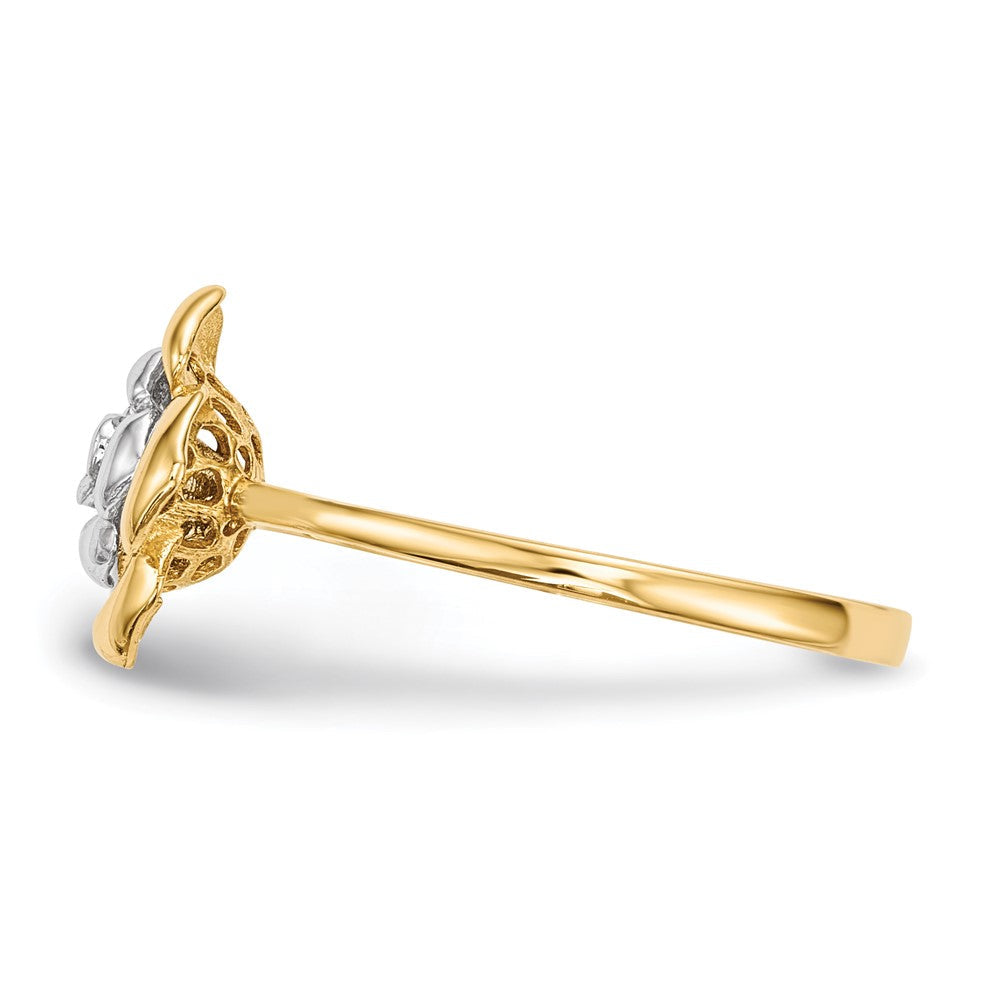 14K Bicolor Gold Poliert Blumen-Ring