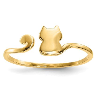 14K Gold Polierter Katzen-Manschettenring, verstellbar