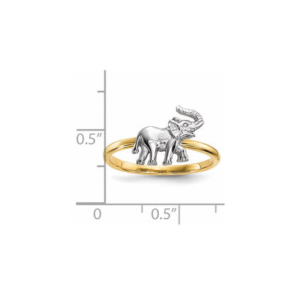 14K Bicolor Gold Polierter Elefanten-Ring