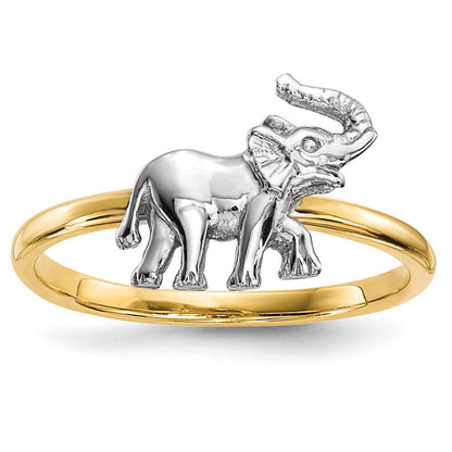 14K Bicolor Gold Polierter Elefanten-Ring