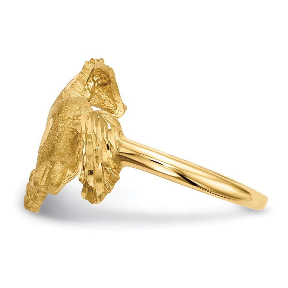14K Gelbgold Diamant-Ring mit Horsemotiv, poliert und satiniert