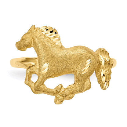 14K Gelbgold Diamant-Ring mit Horsemotiv, poliert und satiniert