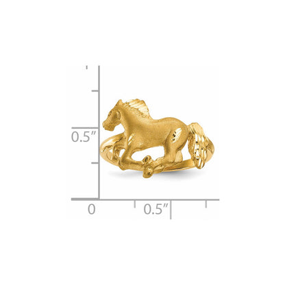 14K Gelbgold Diamant-Ring mit Horsemotiv, poliert und satiniert