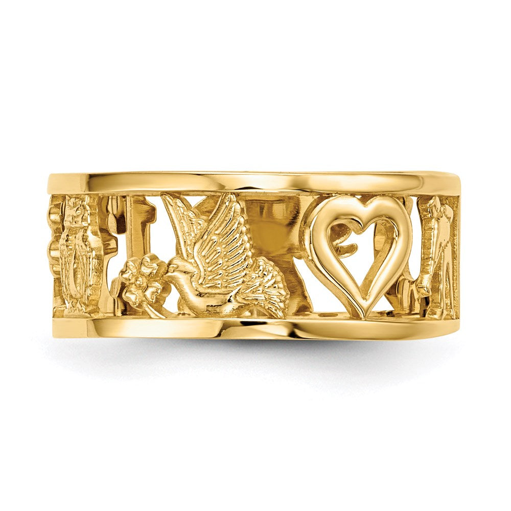 14K Gelbgold Ring mit ausgeschnittenen Glückssymbolen, 7 mm