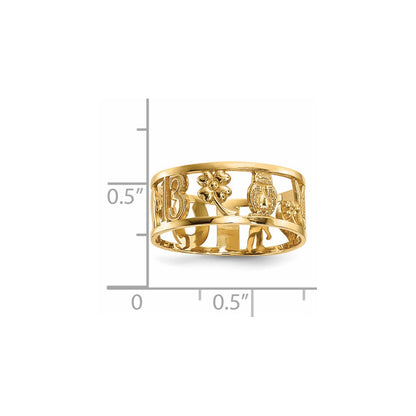 14K Gelbgold Ring mit ausgeschnittenen Glückssymbolen, 7 mm