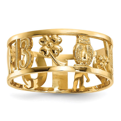 14K Gelbgold Ring mit ausgeschnittenen Glückssymbolen, 7 mm