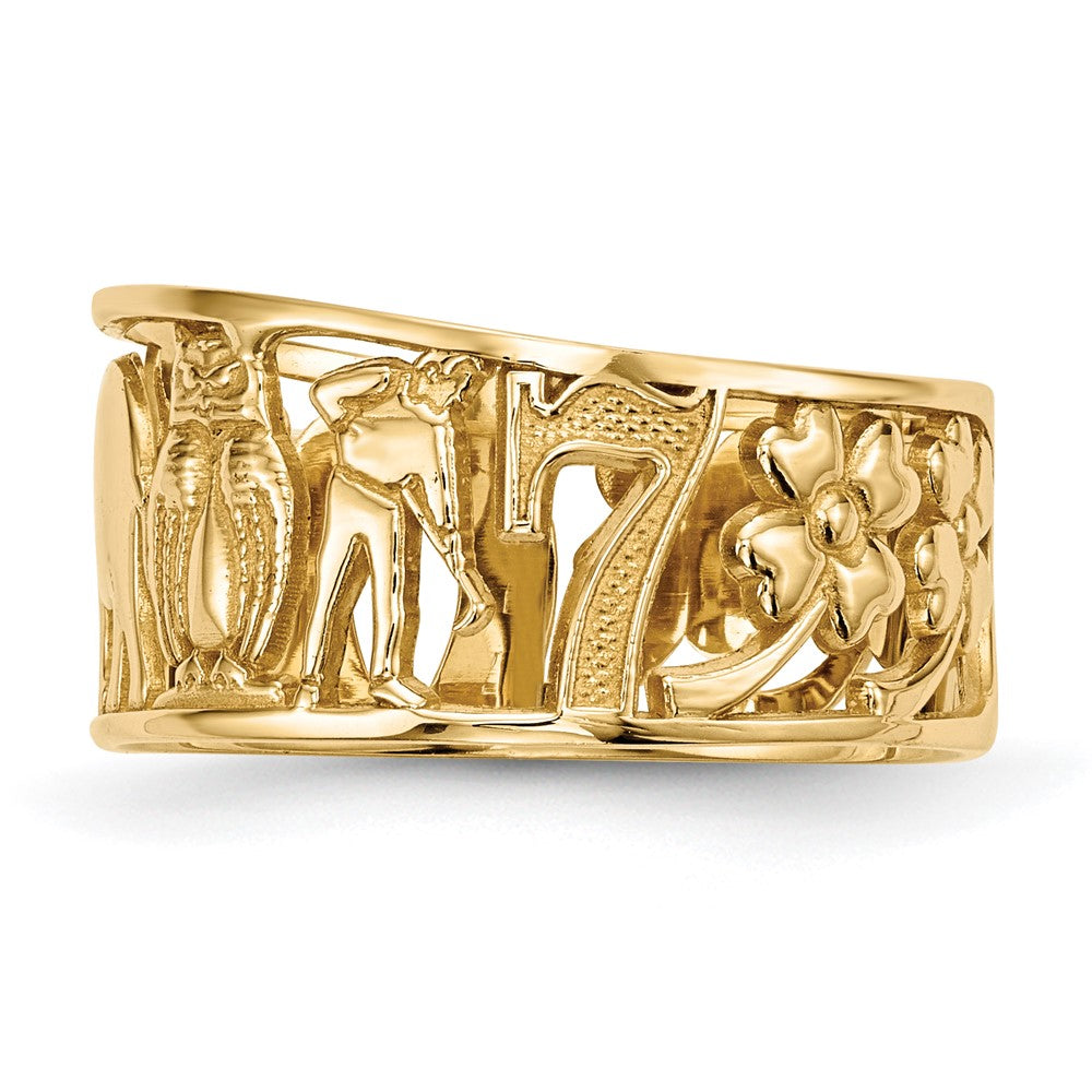14K Gelbgold Ring mit ausgeschnittenen Glückssymbolen, 9 mm