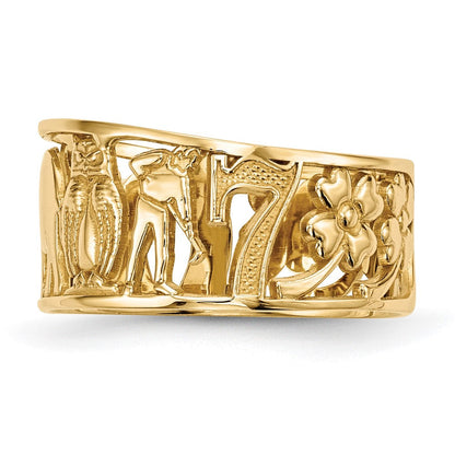 14K Gelbgold Ring mit ausgeschnittenen Glückssymbolen, 9 mm