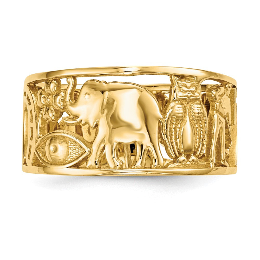 14K Gelbgold Ring mit ausgeschnittenen Glückssymbolen, 9 mm