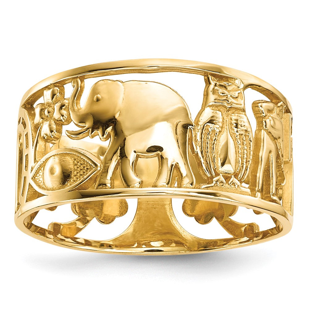 14K Gelbgold Ring mit ausgeschnittenen Glückssymbolen, 9 mm
