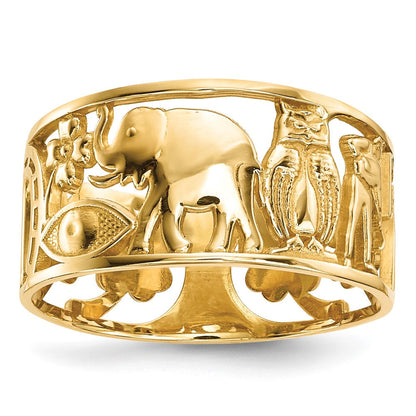 14K Gelbgold Ring mit ausgeschnittenen Glückssymbolen, 9 mm