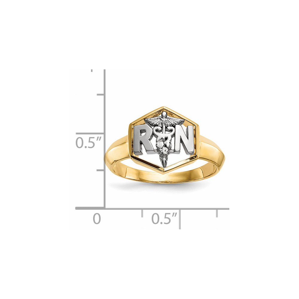 14K Bicolor Ring "Registered Nurse" poliert