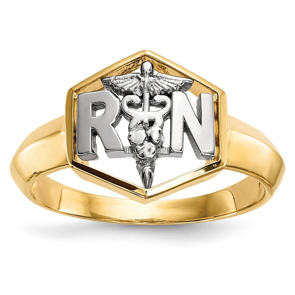 14K Bicolor Ring "Registered Nurse" poliert