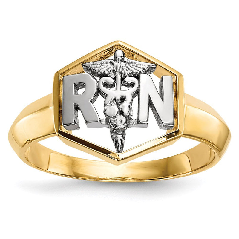 14K Bicolor Ring "Registered Nurse" poliert
