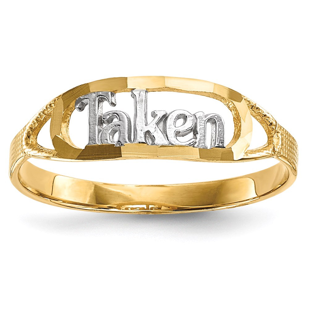 14K Gelbgold mit Rhodium diamantgeschliffener „TAKEN"-Ring