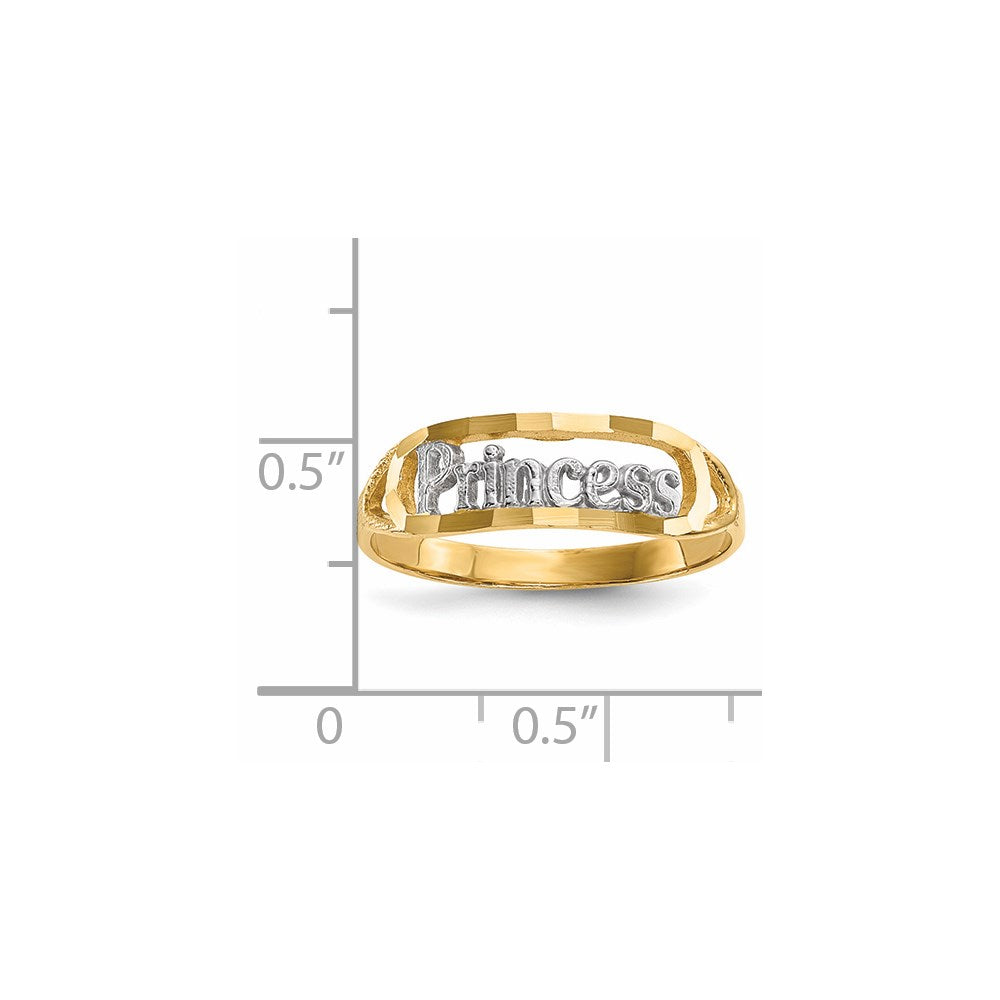 14K Gelbgold mit Rhodium, diamantgeschliffener PRINCESS-Ring