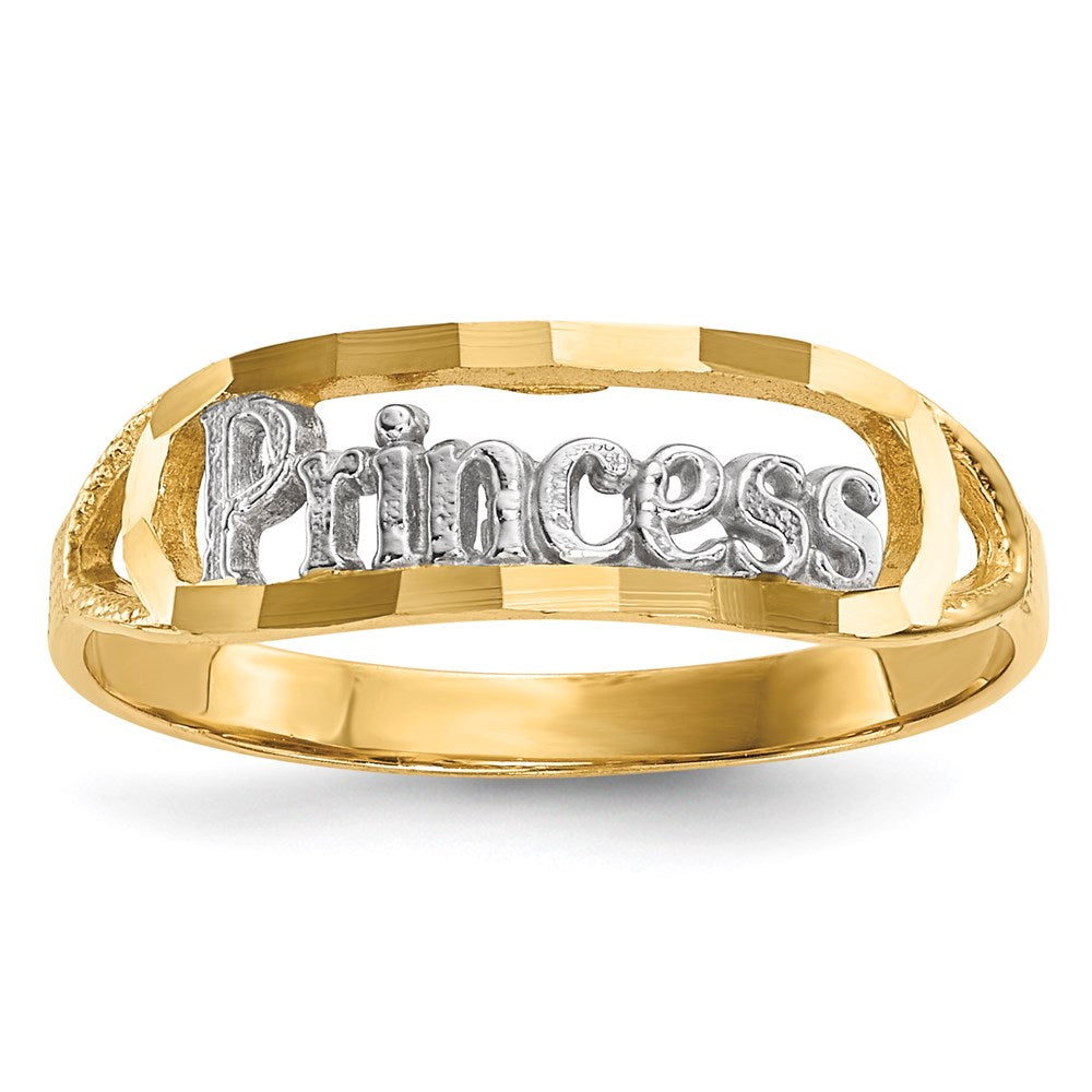14K Gelbgold mit Rhodium, diamantgeschliffener PRINCESS-Ring