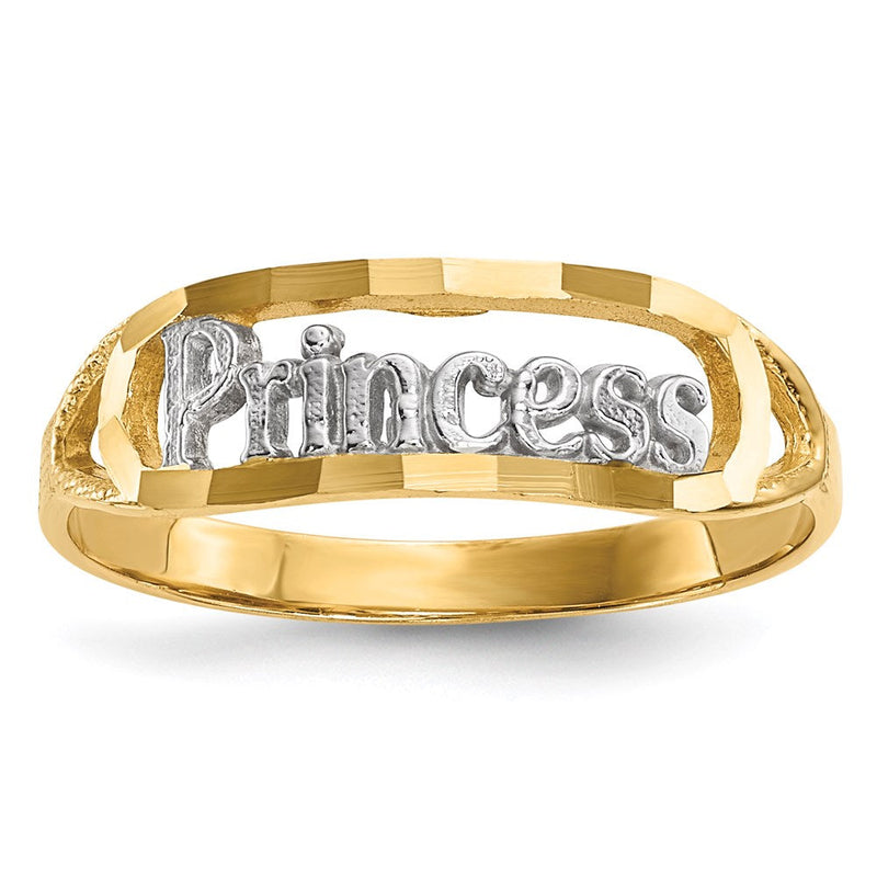14K Gelbgold mit Rhodium, diamantgeschliffener PRINCESS-Ring