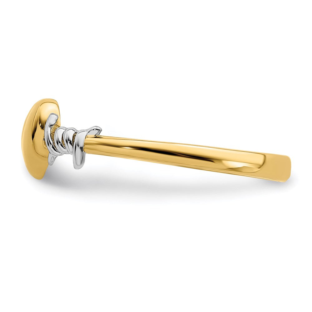 14K Gelbgold mit Weißrhodinium-Stacheldraht- und Herz-Ring