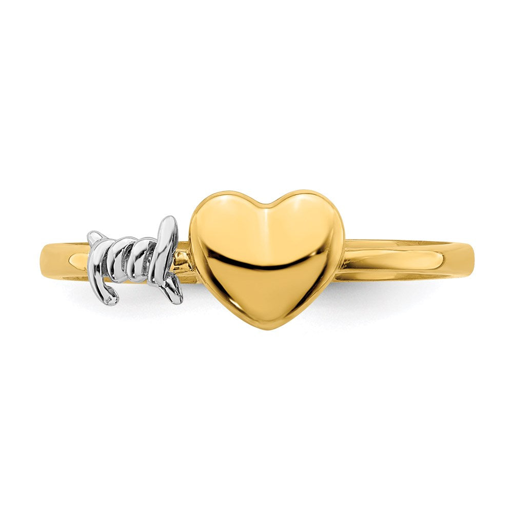 14K Gelbgold mit Weißrhodinium-Stacheldraht- und Herz-Ring