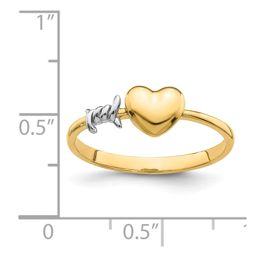 14K Gelbgold mit Weißrhodinium-Stacheldraht- und Herz-Ring