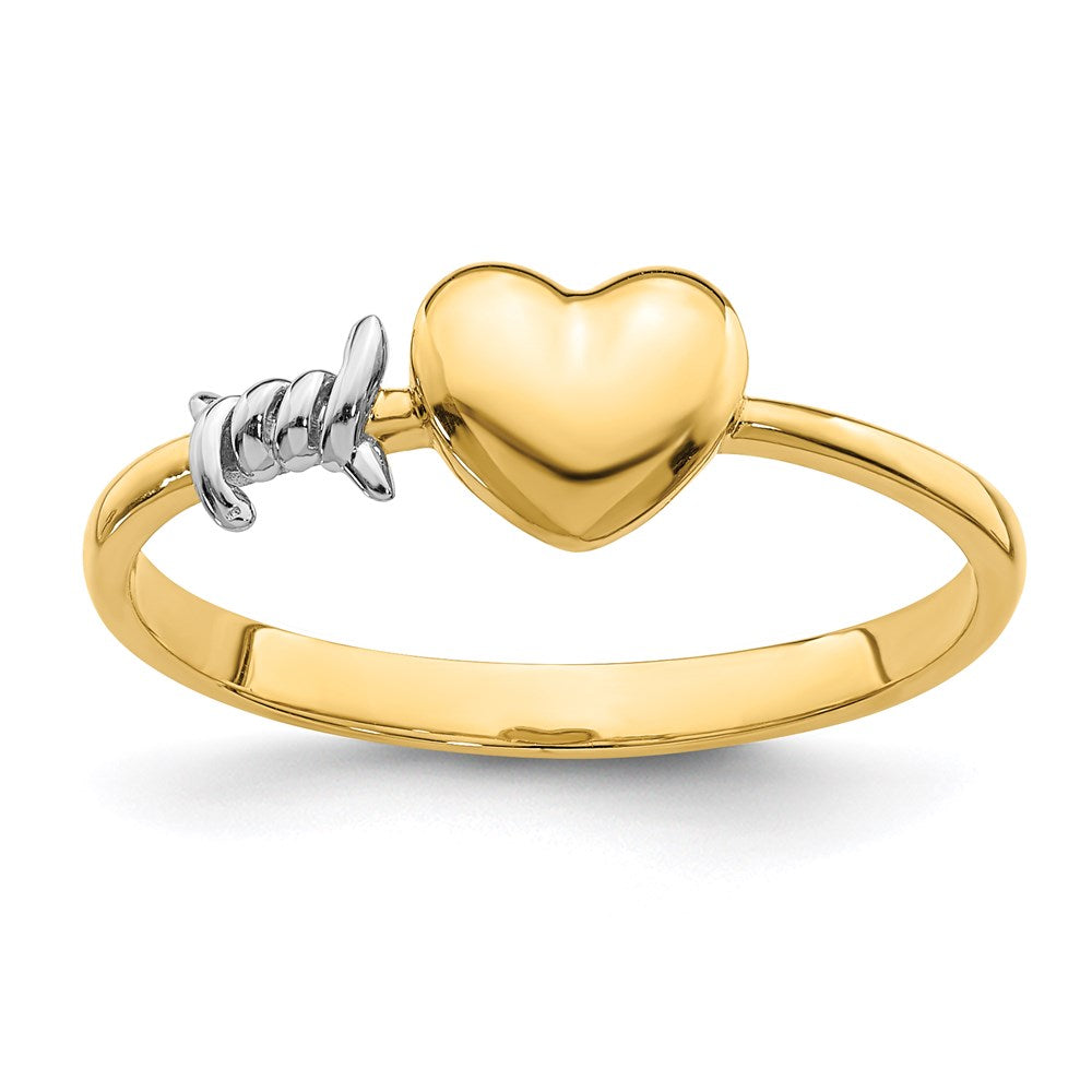 14K Gelbgold mit Weißrhodinium-Stacheldraht- und Herz-Ring