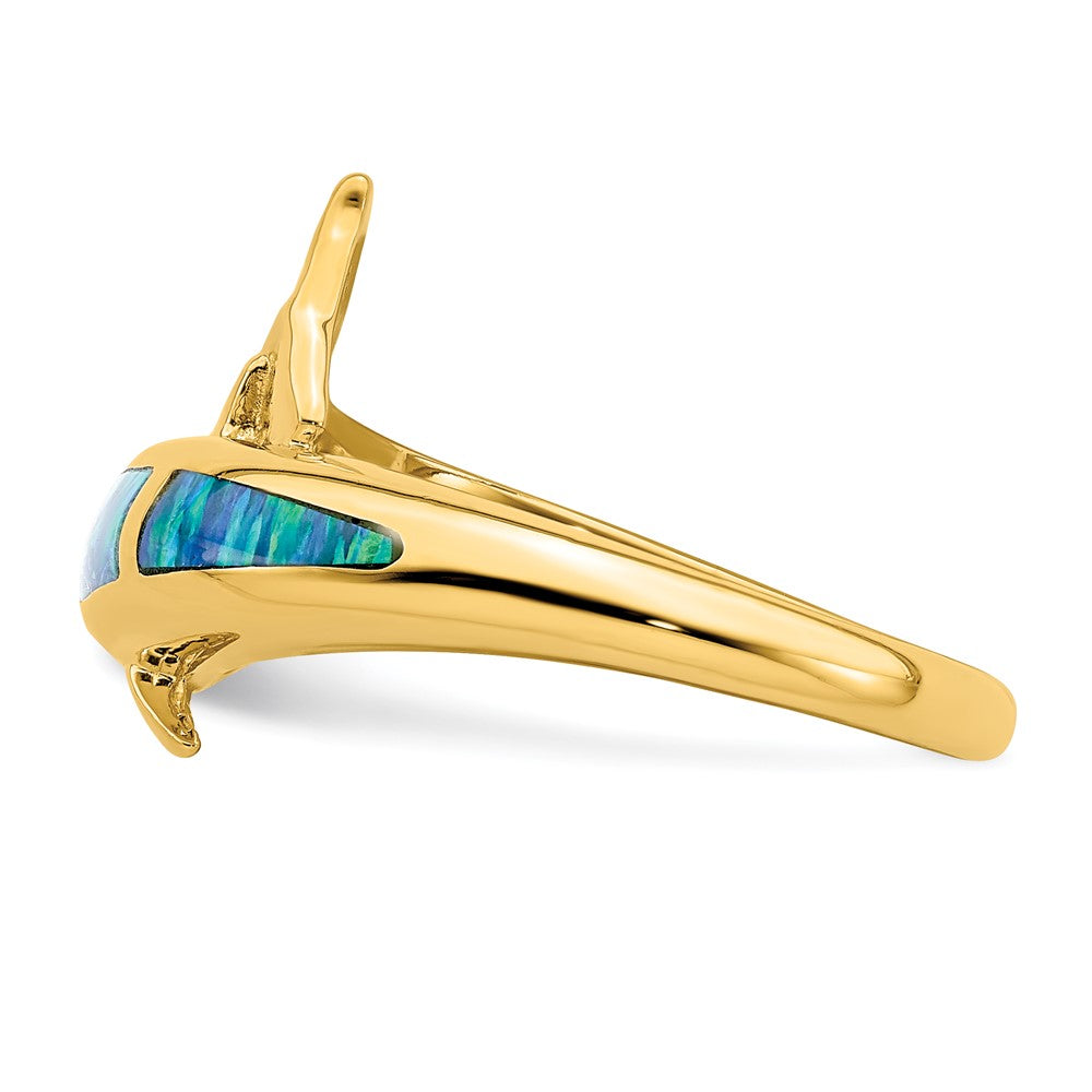 14K Gelbgold Ring mit synthetischem Opal-Delfin
